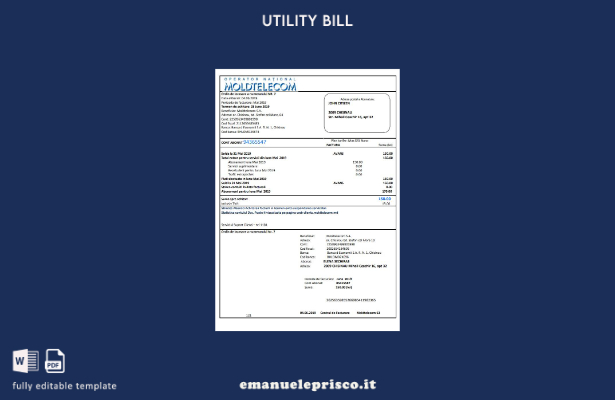 modello di bolletta delle utenze Moldova Moldtelecom stile verificato
